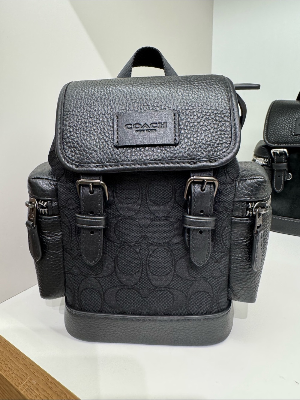 Coach Black Signature Canvas & Pebbled Leather Men's Backpack